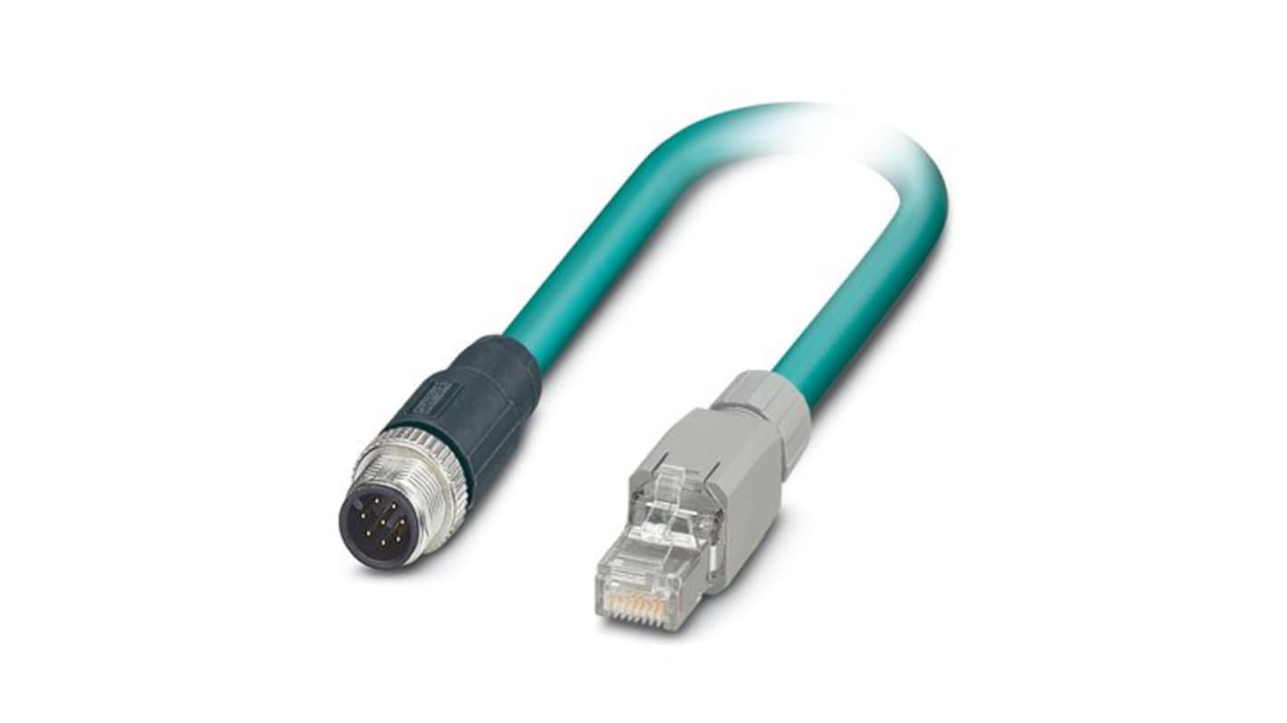 Phoenix ContactVS, 2m Cat5, Blue M12 to Male RJ45, SF/UTP Shielded, Terminated Polyurethane Sheath