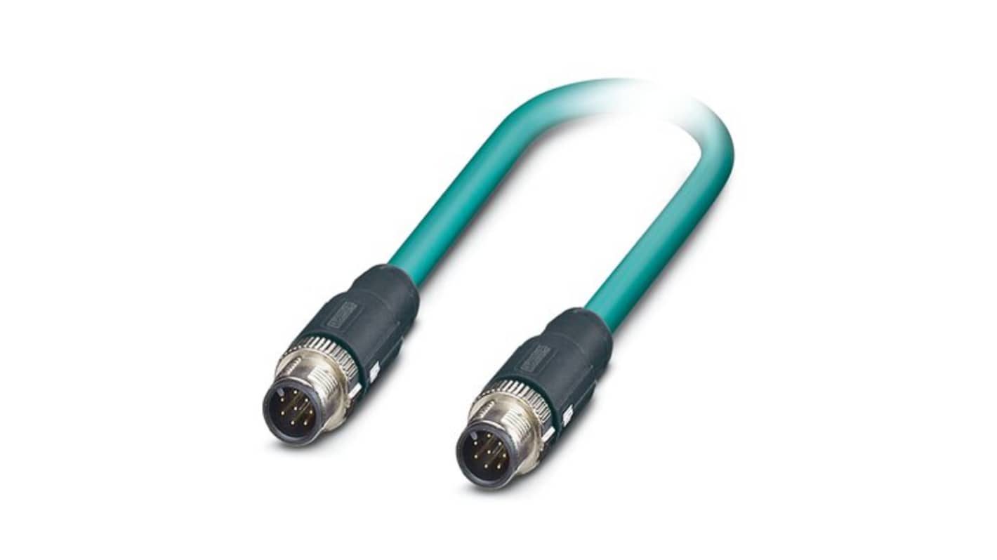 Phoenix ContactNBC, 1m Cat5, Blue M12 to Male M12, SF/UTP Shielded, Terminated Polyurethane Sheath