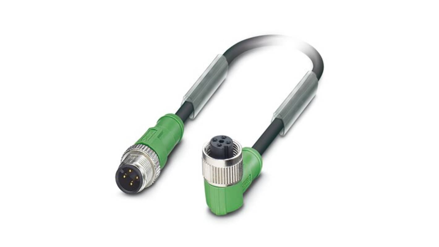 Phoenix Contact Straight Male 4 way M12 to Right Angle Female 4 way M12 Sensor Actuator Cable, 600mm