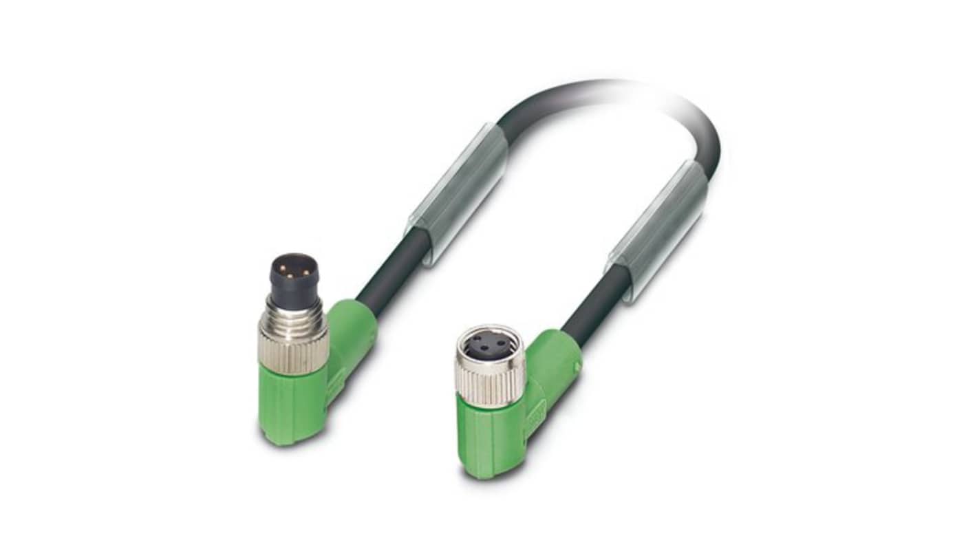 Phoenix Contact Right Angle Male 3 way M8 to Right Angle Female 3 way M8 Sensor Actuator Cable, 600mm