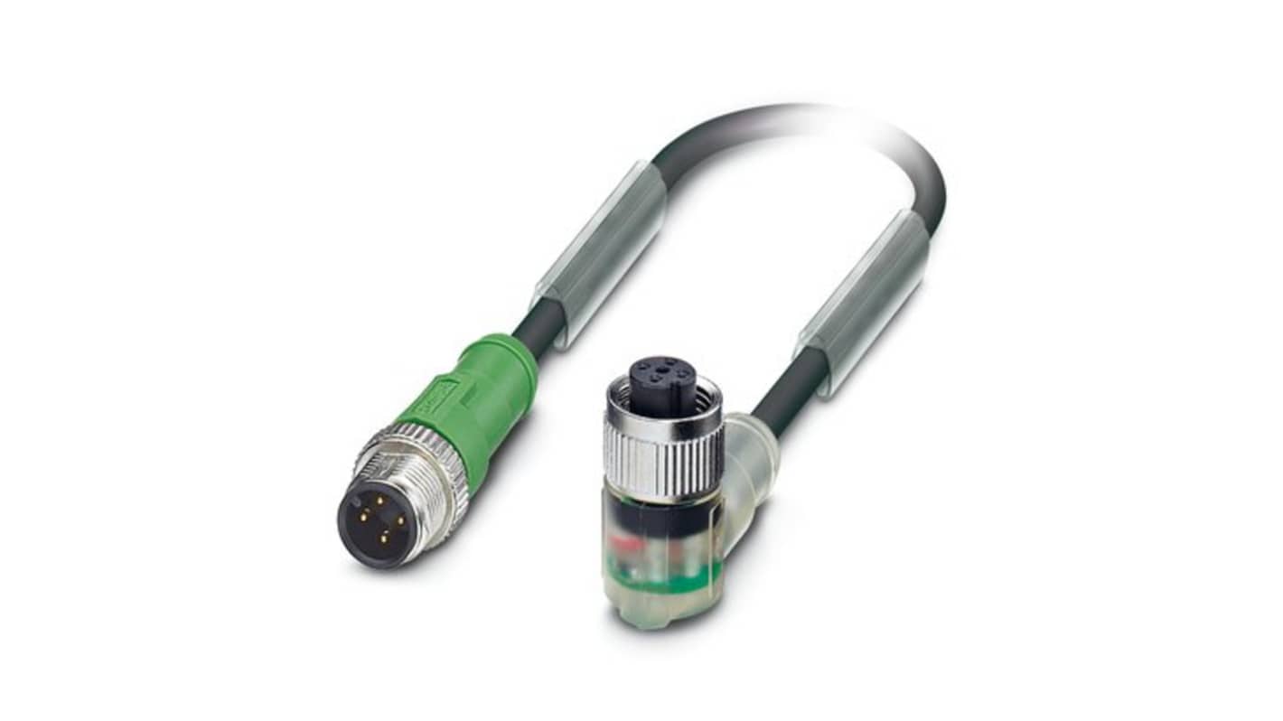 Phoenix Contact Straight Male 4 way M12 to Right Angle Female 4 way M12 Sensor Actuator Cable, 300mm