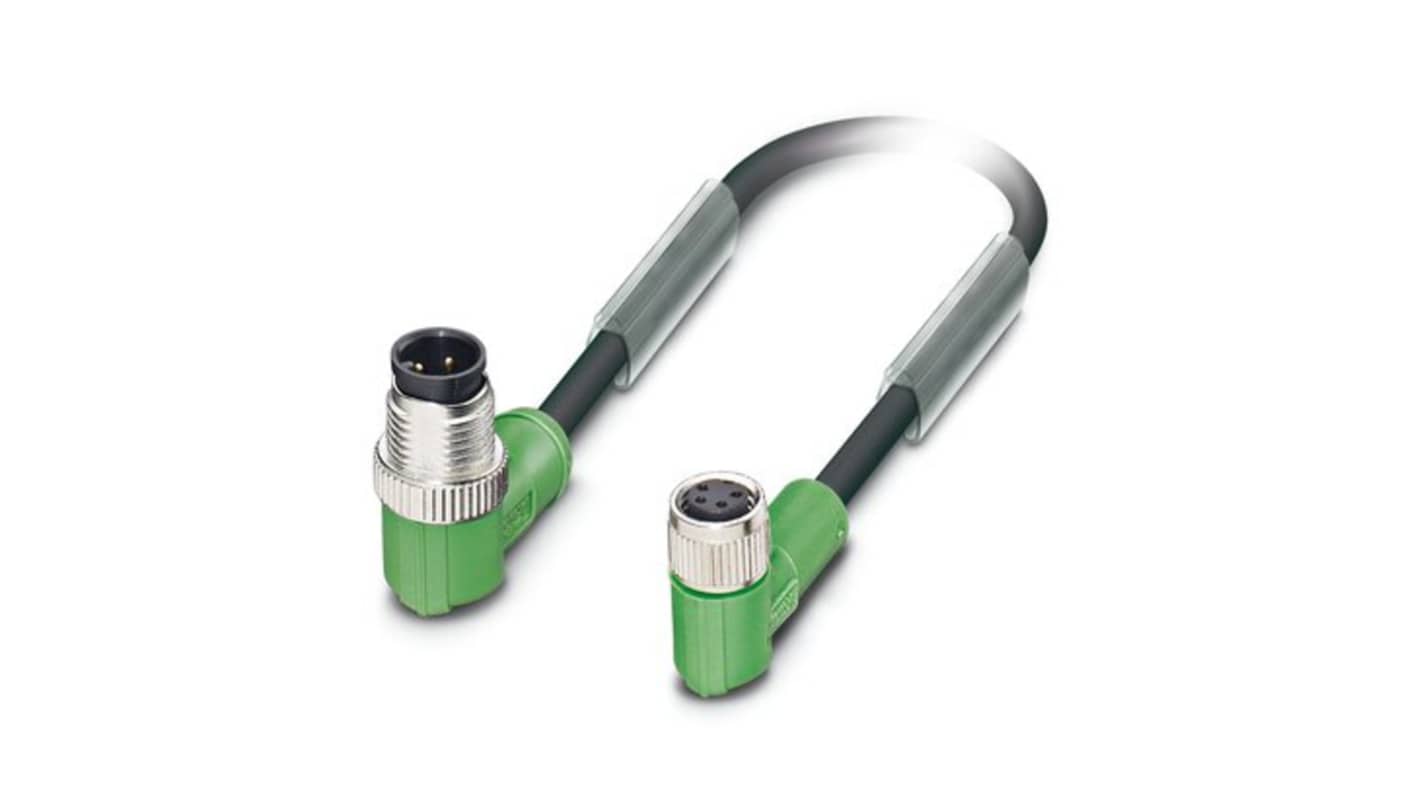 Phoenix Contact Right Angle Male 4 way M12 to Right Angle Female 4 way M8 Sensor Actuator Cable, 600mm