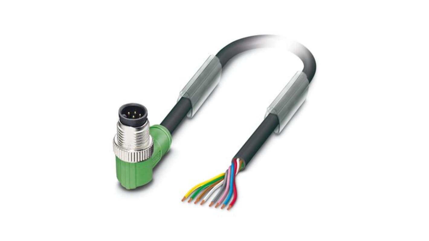 Phoenix Contact Right Angle Male 8 way M12 to Straight 8 way Free Ends Sensor Actuator Cable, 3m