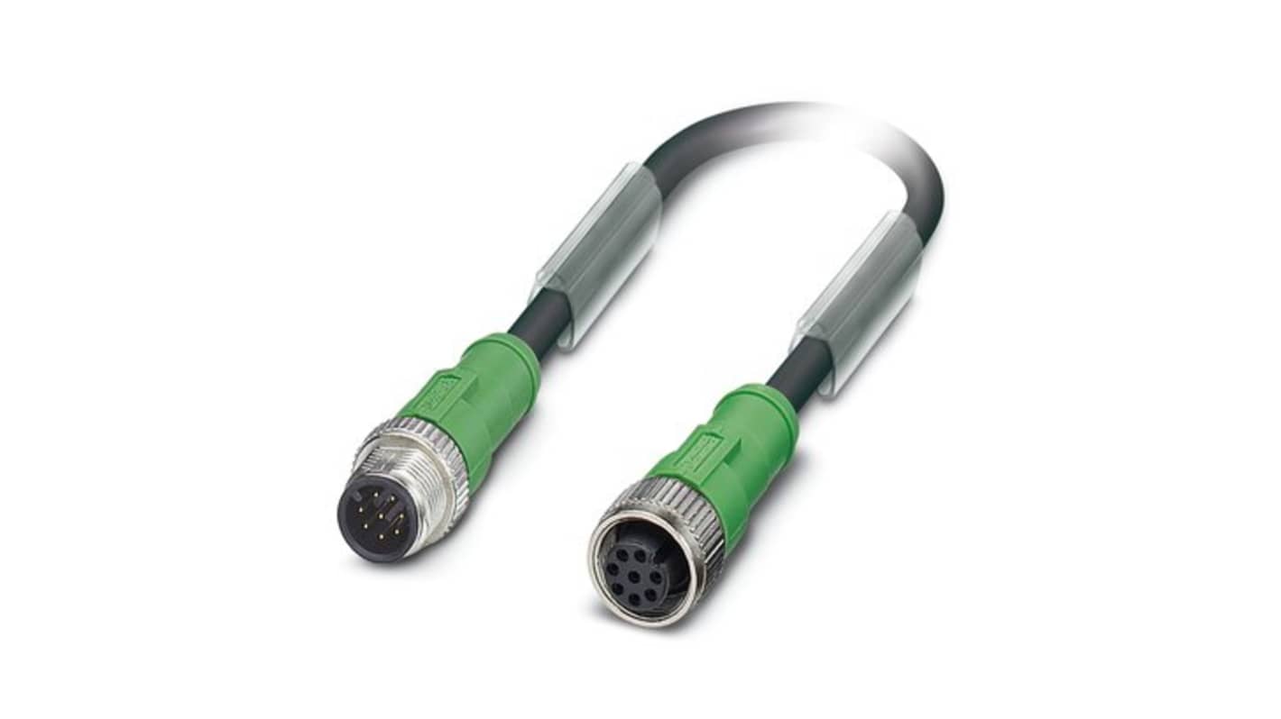 Phoenix Contact Straight Male 8 way M12 to Straight Female 8 way M12 Sensor Actuator Cable, 300mm