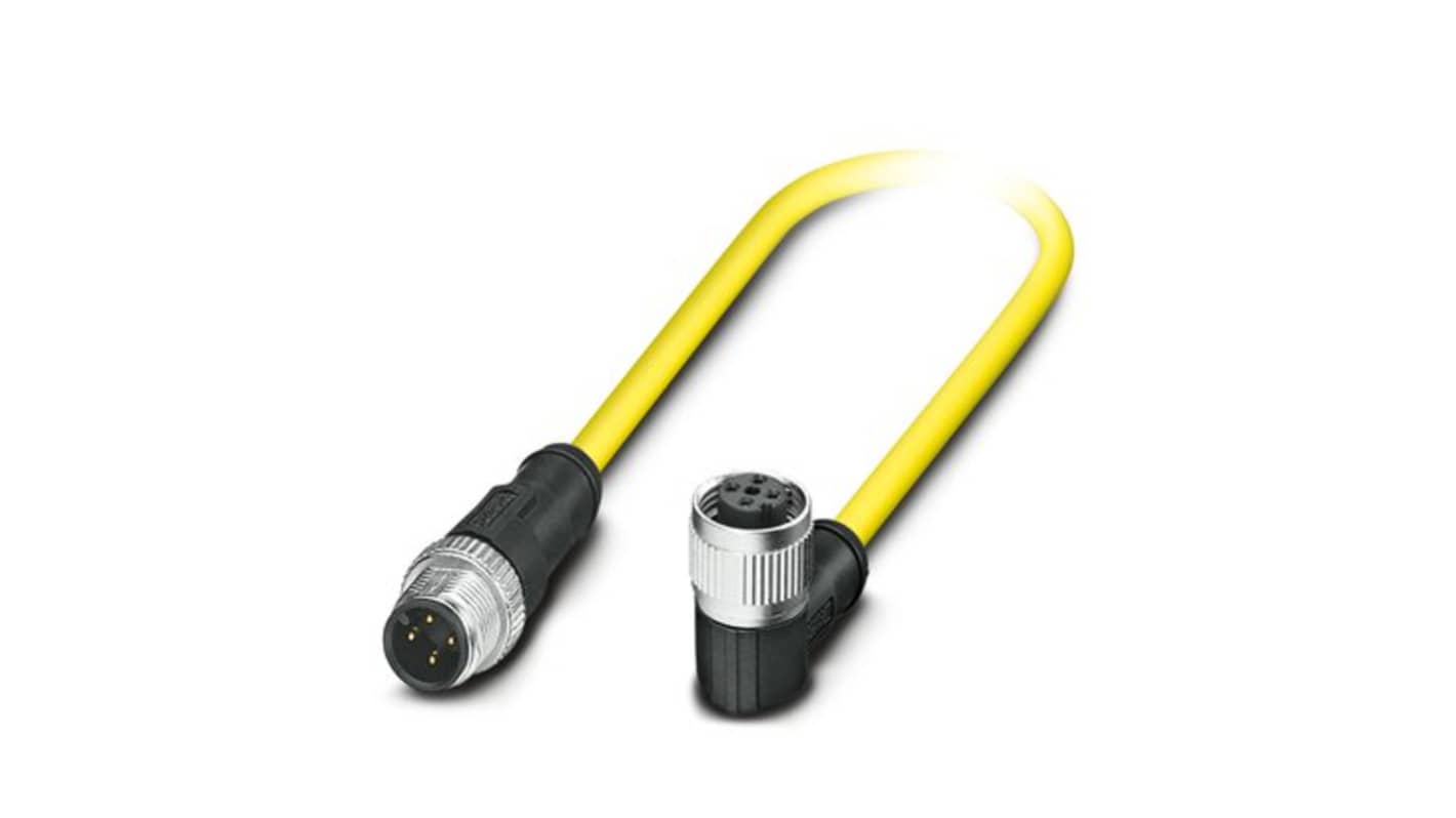 Phoenix Contact Straight Male 4 way M12 to Right Angle Female 4 way M12 Actuator/Sensor Cable, 500mm