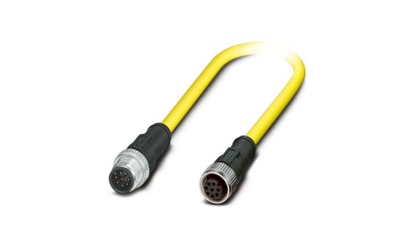 Phoenix Contact Straight Male 8 way M12 to Straight Female 8 way M12 Actuator/Sensor Cable, 20m