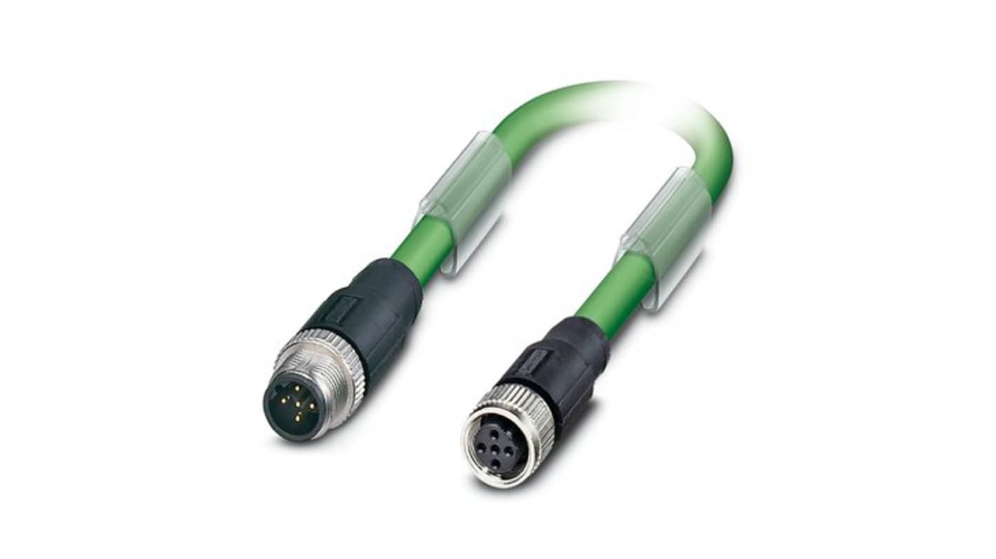 Phoenix Contact SAC Bus Cable, 6 Cores, 3 x 2 x 0.22 mm², Bus, Screened, 1m, Green Polyurethane PUR Sheath, 24 AWG