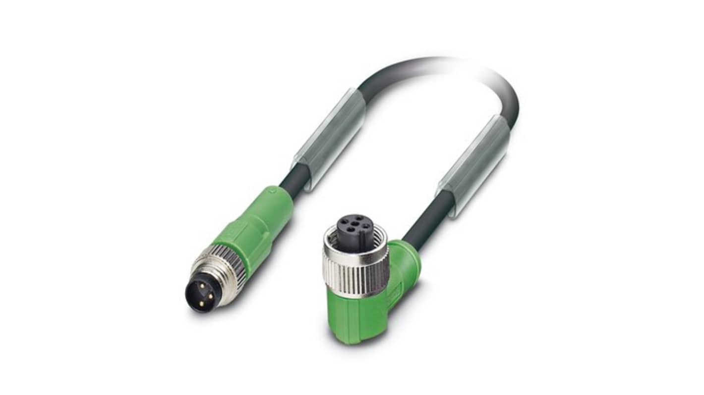 Phoenix Contact Straight Male 3 way M8 to Right Angle Female 3 way M12 Actuator/Sensor Cable, 300mm