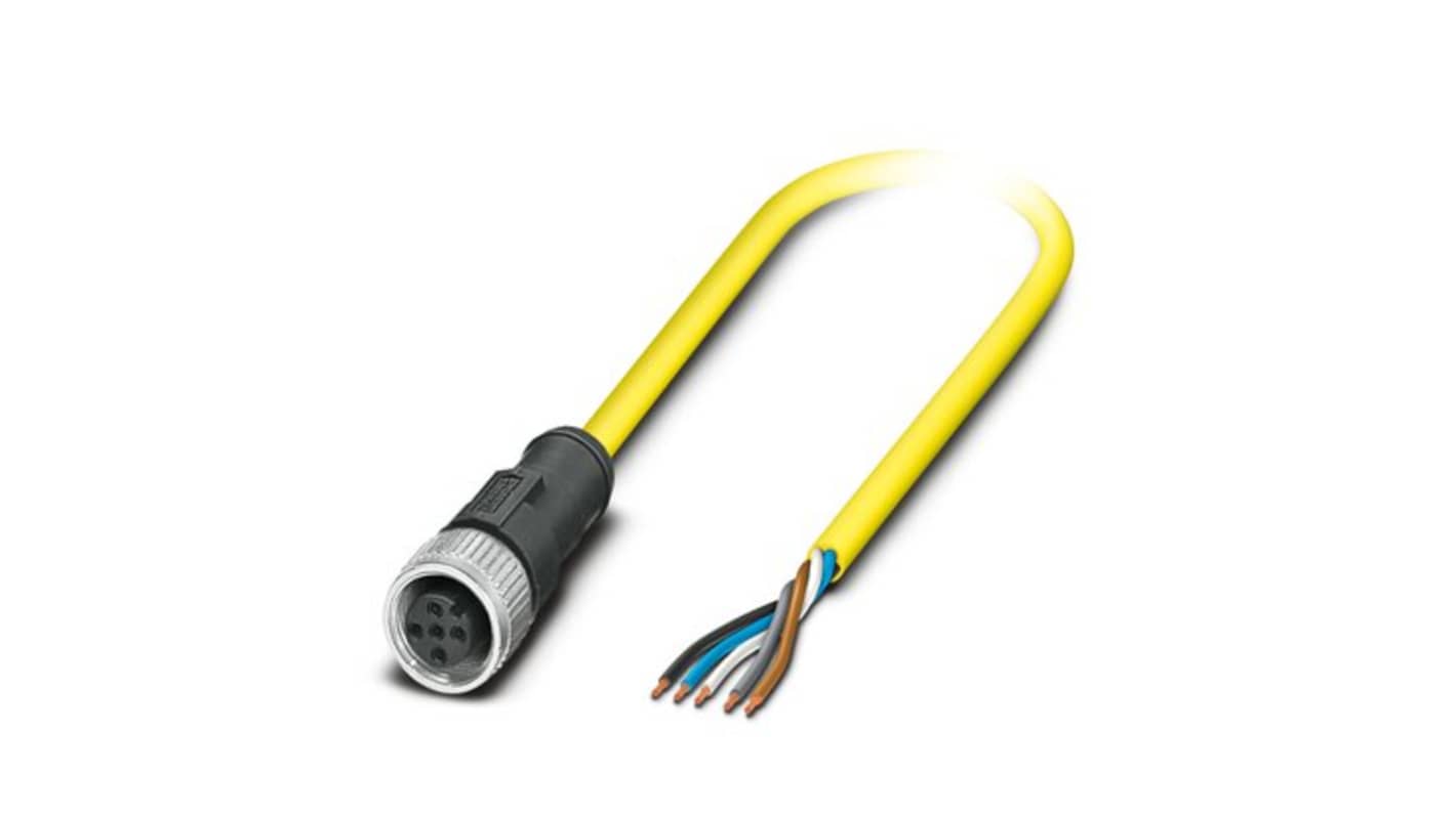 Phoenix Contact Straight 5 way Free Ends to Straight Female 5 way M12 Actuator/Sensor Cable, 15m
