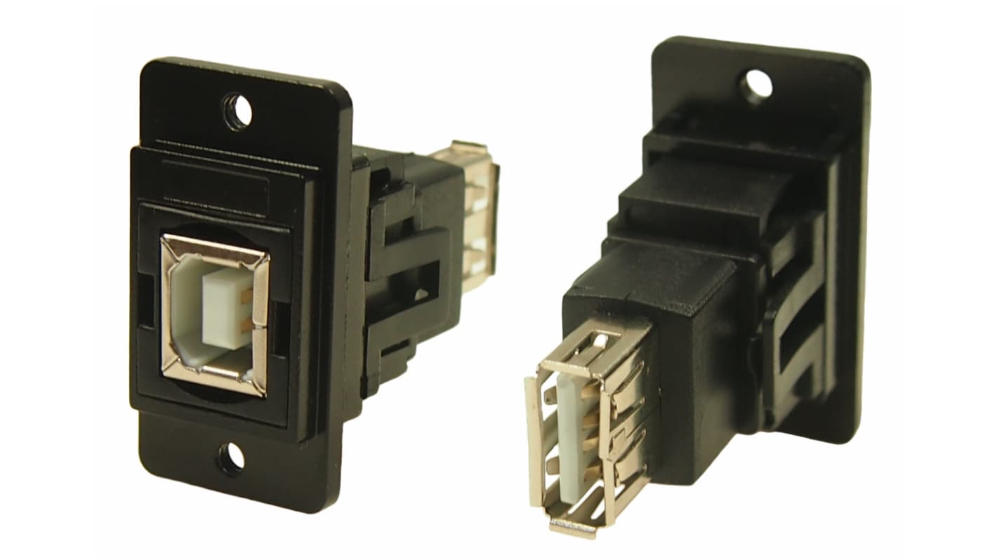 RS PRO Straight, Panel Mount, Socket- Single Port Type B - A 2.0 Feedthrough USB Connector