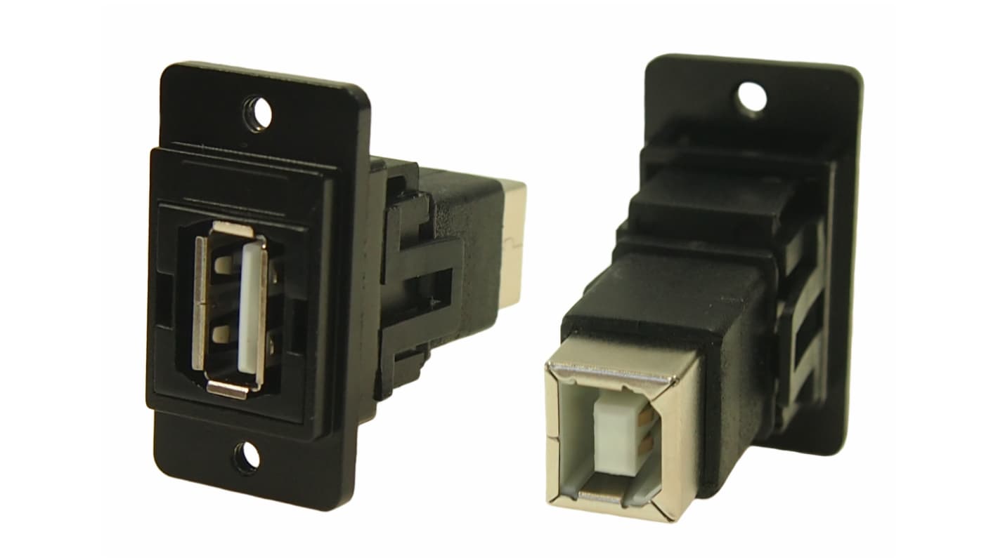 RS PRO Straight, Panel Mount, Socket- Single Port Type A - B 2.0 Feedthrough USB Connector