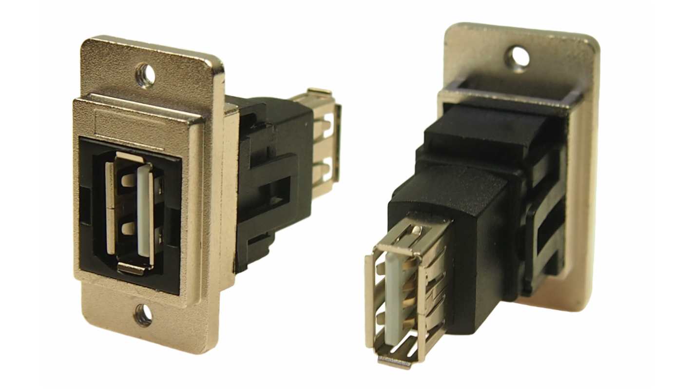 RS PRO Straight, Panel Mount, Socket- Single Port Type A-A 2.0 Feedthrough USB Connector