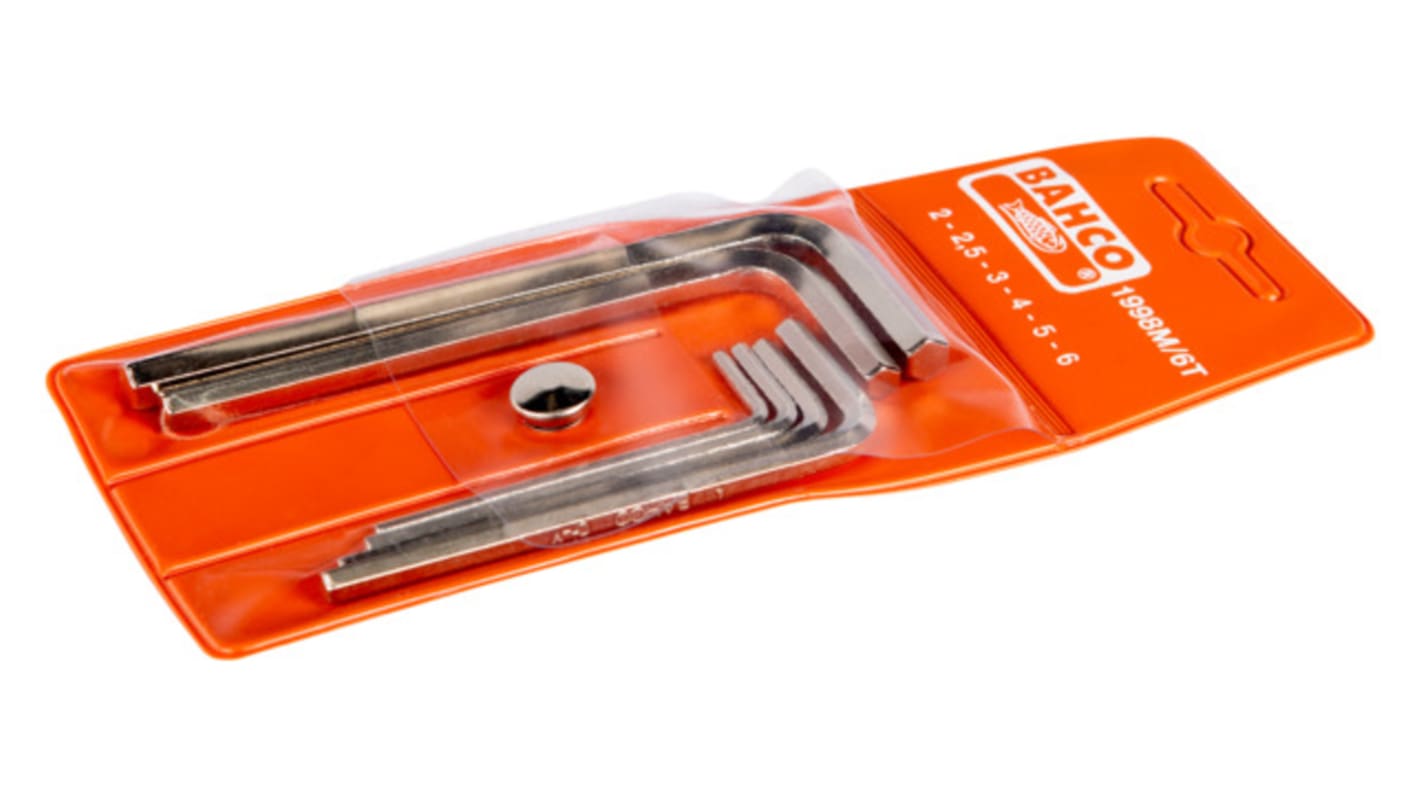 Bahco 6 piece L Shape Metric Hex Key, 2 → 6mm