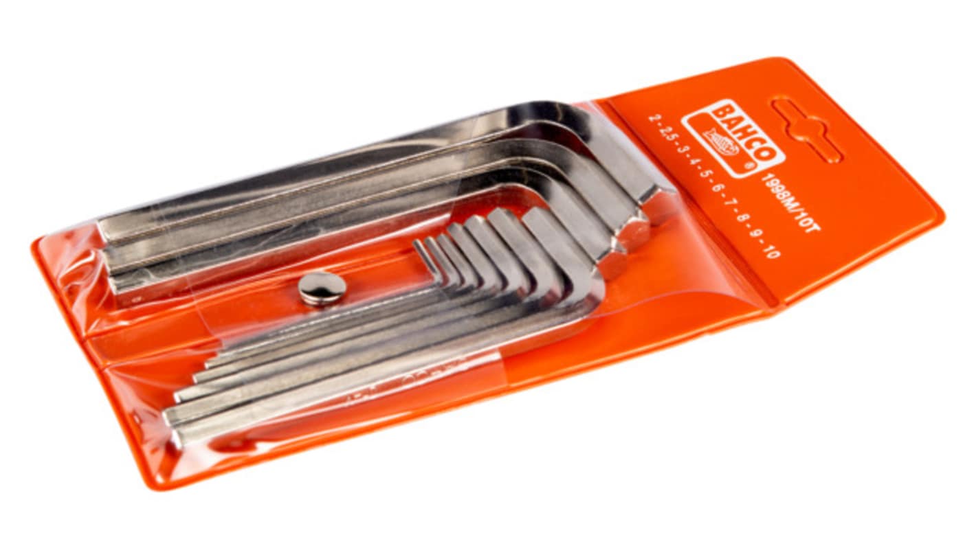 Bahco 10 piece L Shape Metric Hex Key, 2 → 10mm