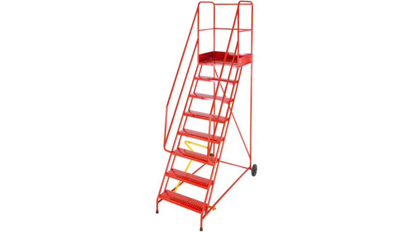 RS PRO Steel 8 steps Step Ladder, 1.8m platform height, 3.55m open length