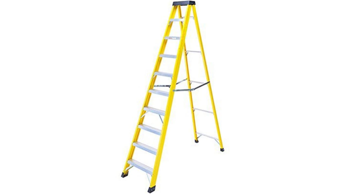RS PRO Aluminium, Fiberglass 10 steps Step Ladder, 1.91m open length