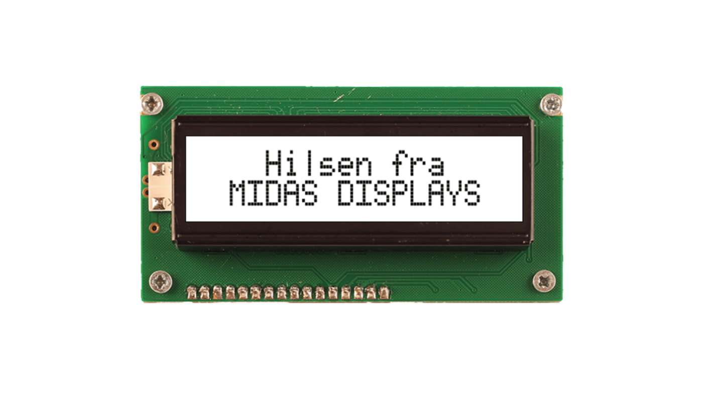 Midas MC21605A6WM-FPTLW-V2 Alphanumeric LCD Display White, 2 Rows by 16 Characters, Transflective