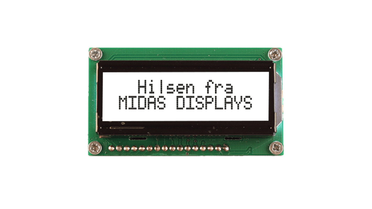 Midas MC21605H6WM-FPTLW-V2 Alphanumeric LCD Display White, 2 Rows by 16 Characters, Transflective