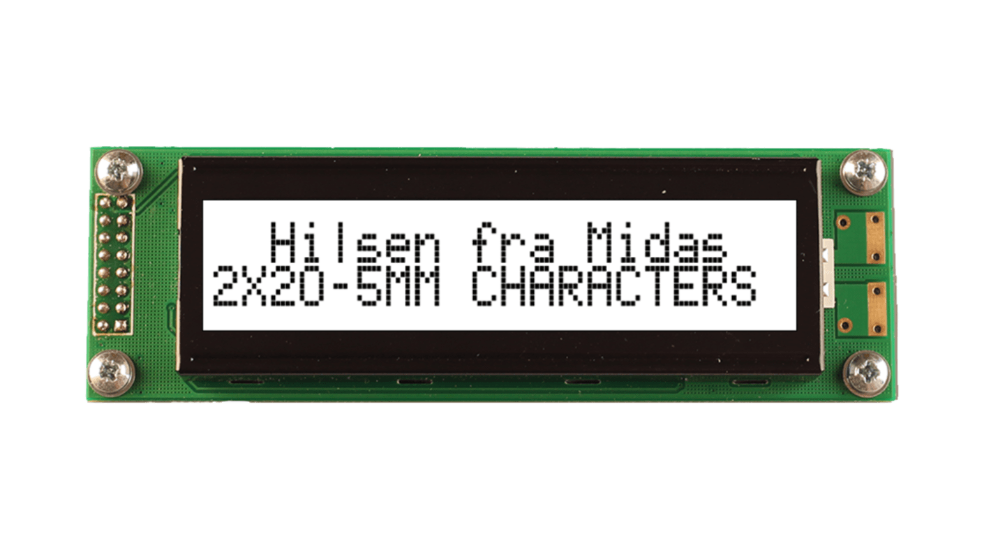 Midas MC22005A6WM-FPTLW-V2 Alphanumeric LCD Display White, 2 Rows by 20 Characters, Transflective