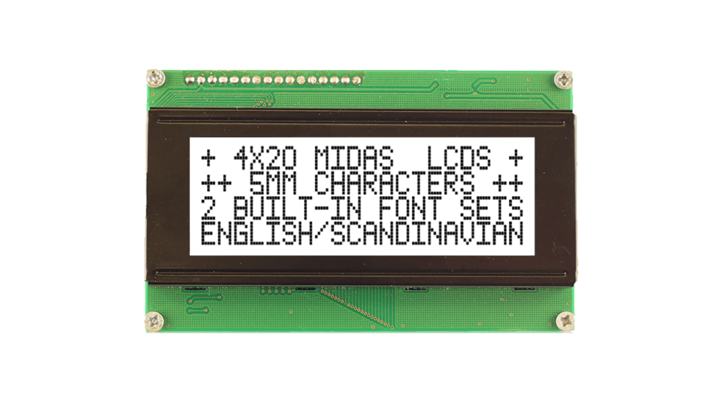 Midas MC42005A6WM-FPTLW-V2 MC42005A6WM Alphanumeric LCD Display White, 4 Rows by 20 Characters, Transflective