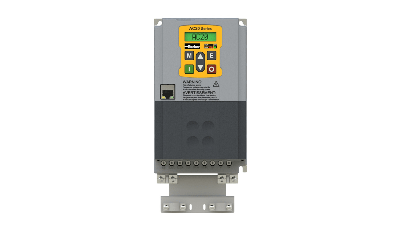 Parker Variable Speed Drive, 2.2 kW, 3 Phase, 220 → 240 V ac, 10 A, AC20 Series