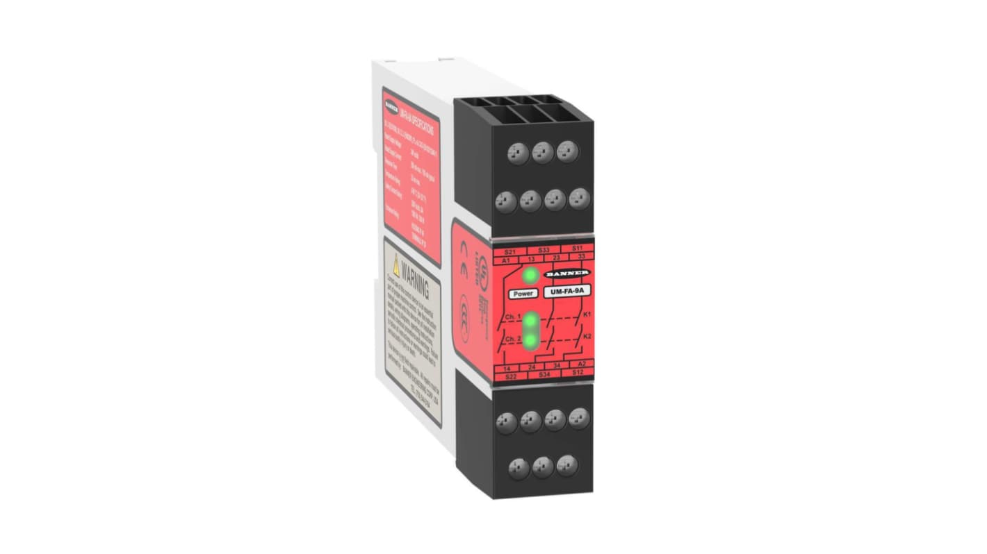 Banner UM Emergency Stop Safety Relay, 24V ac, Dual, Single, 3 Safety Contacts