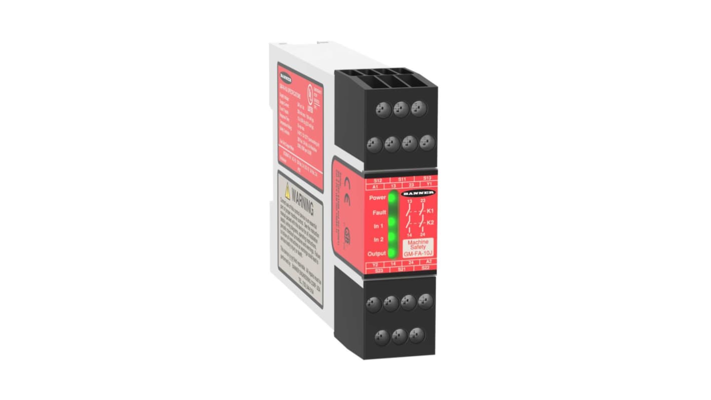 Banner GM Emergency Stop Safety Relay, 24V ac, Dual, Single, 2 Safety Contacts