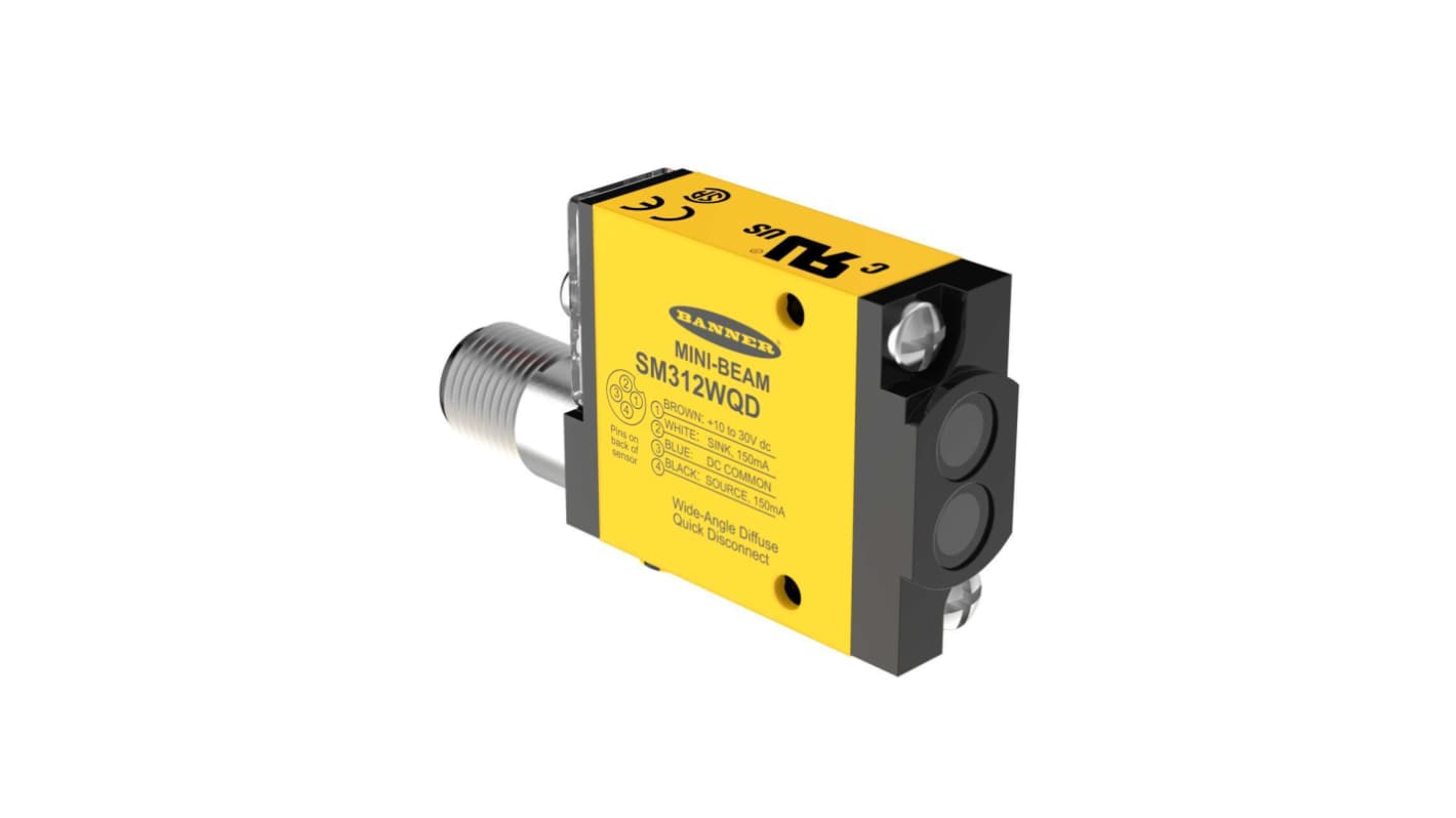 Banner diffuse Photoelectric Sensor, Rectangular Sensor, 300 mm Detection Range