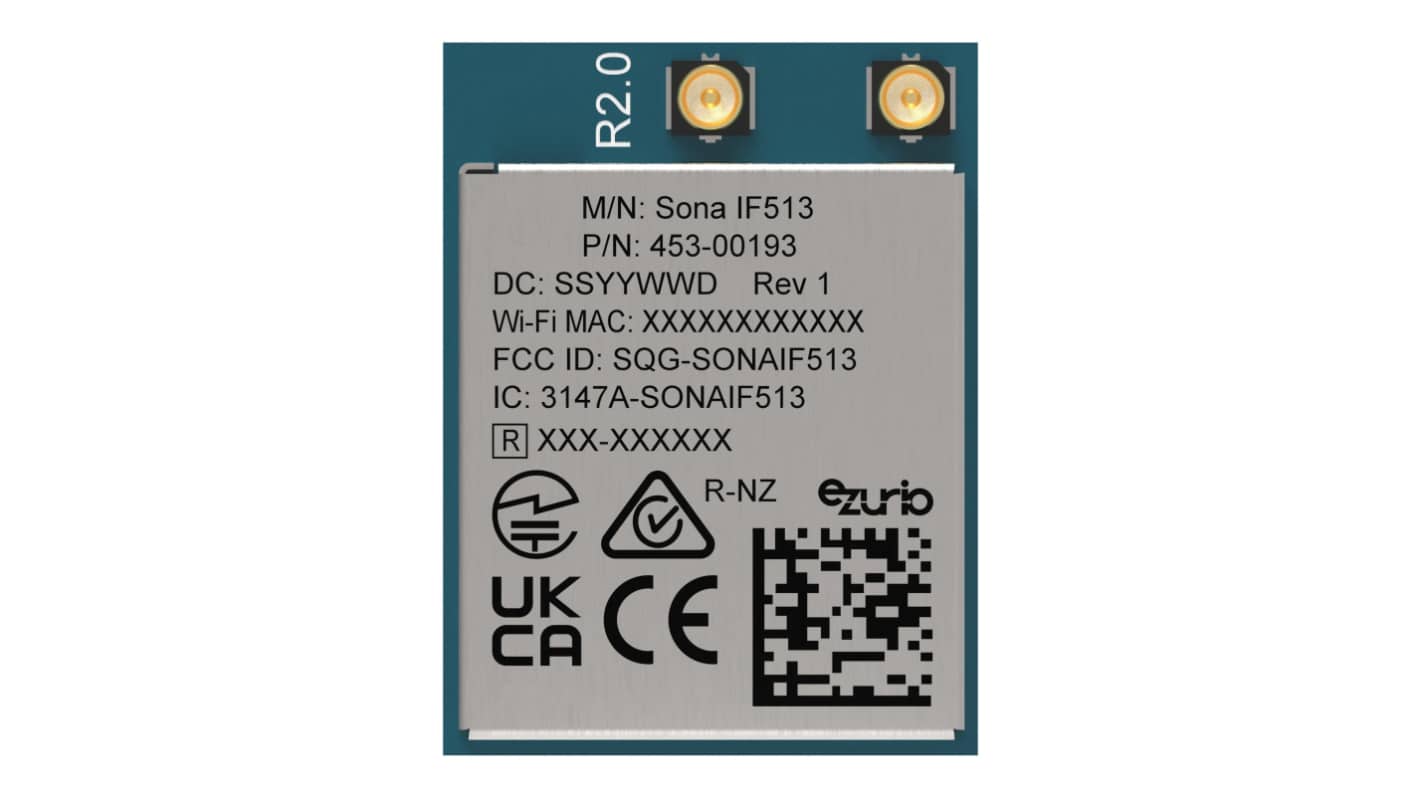 Moduł WiFi 453-00193C, WPA, WPA2, WPA3, PCM, SDIO, UART, 2.2V, Ezurio