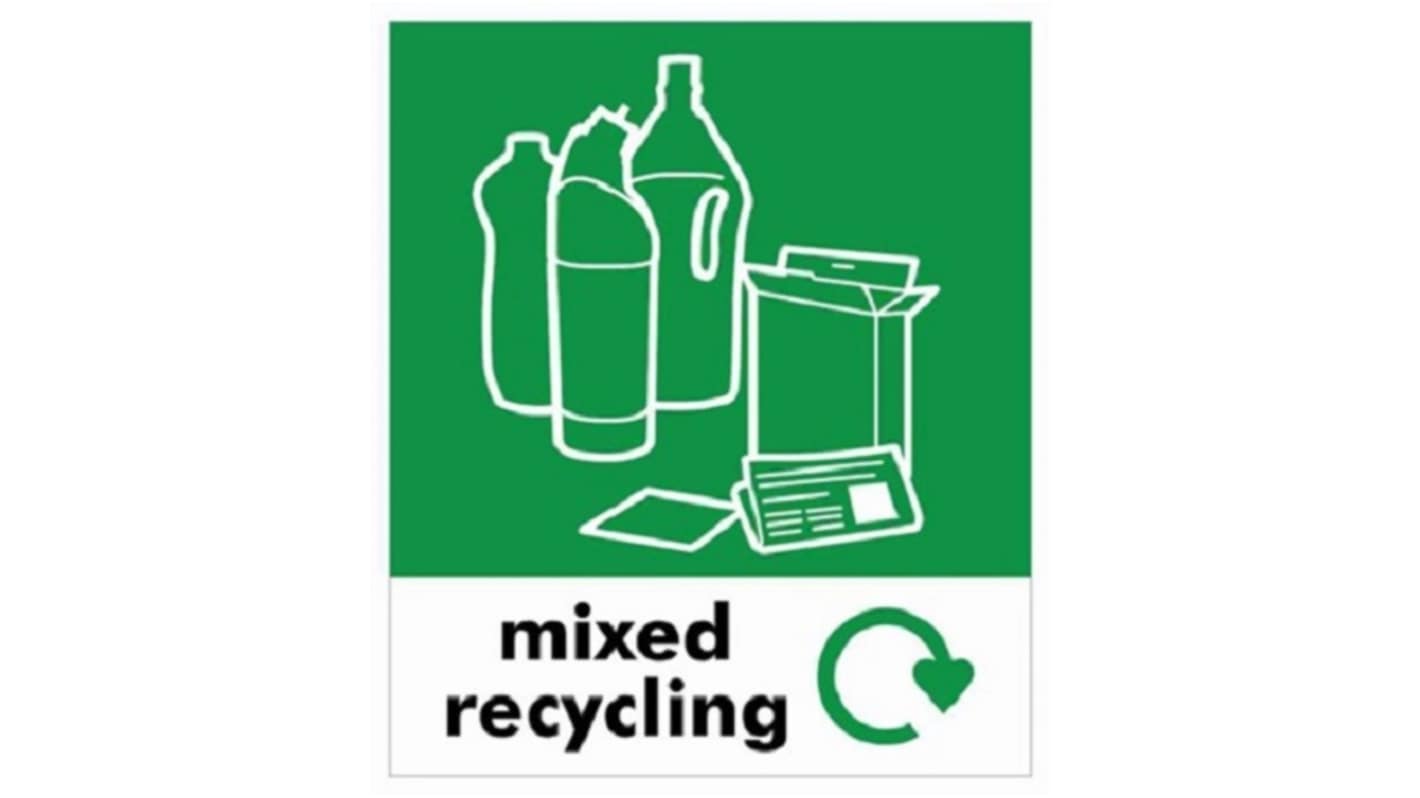 RS PRO Vinyl Adhesive Green, White Safe Conditions Sign, Mixed Recycling, English