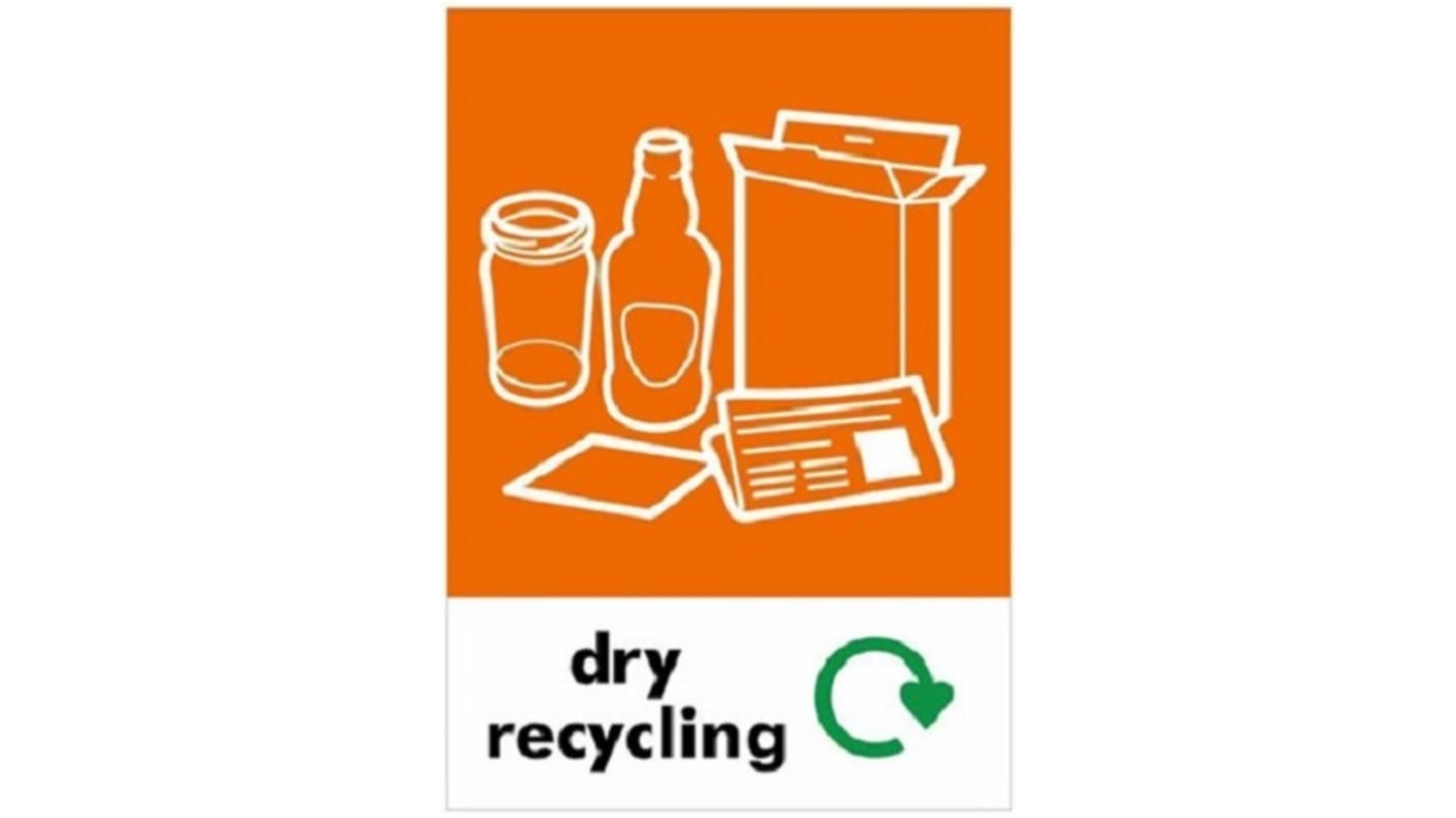 RS PRO Vinyl Adhesive Orange, White Safe Conditions Sign, Dry Recycling, English