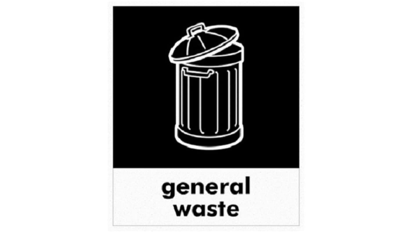 RS PRO Vinyl Adhesive Black, White Safe Conditions Sign, General Waste, English