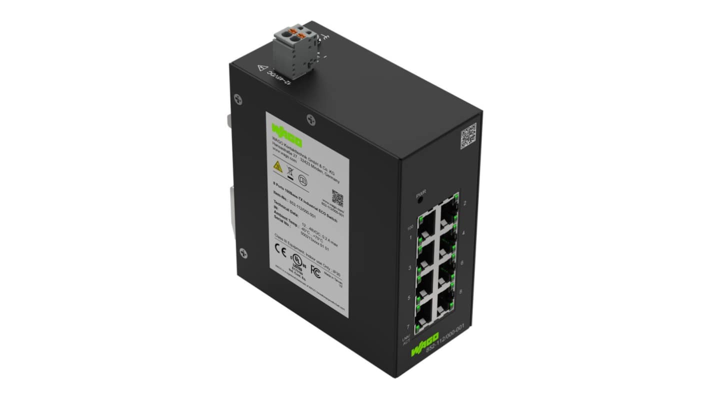 WAGO 852, Unmanaged 8 Port Network Switch, RJ-45