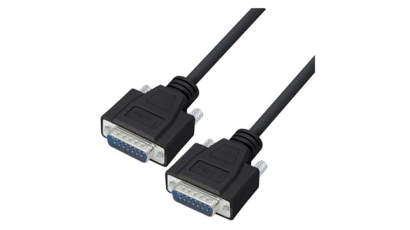 L-Com Male 15 Pin D-sub to Male 15 Pin D-sub Cable assembly, 15ft PVC