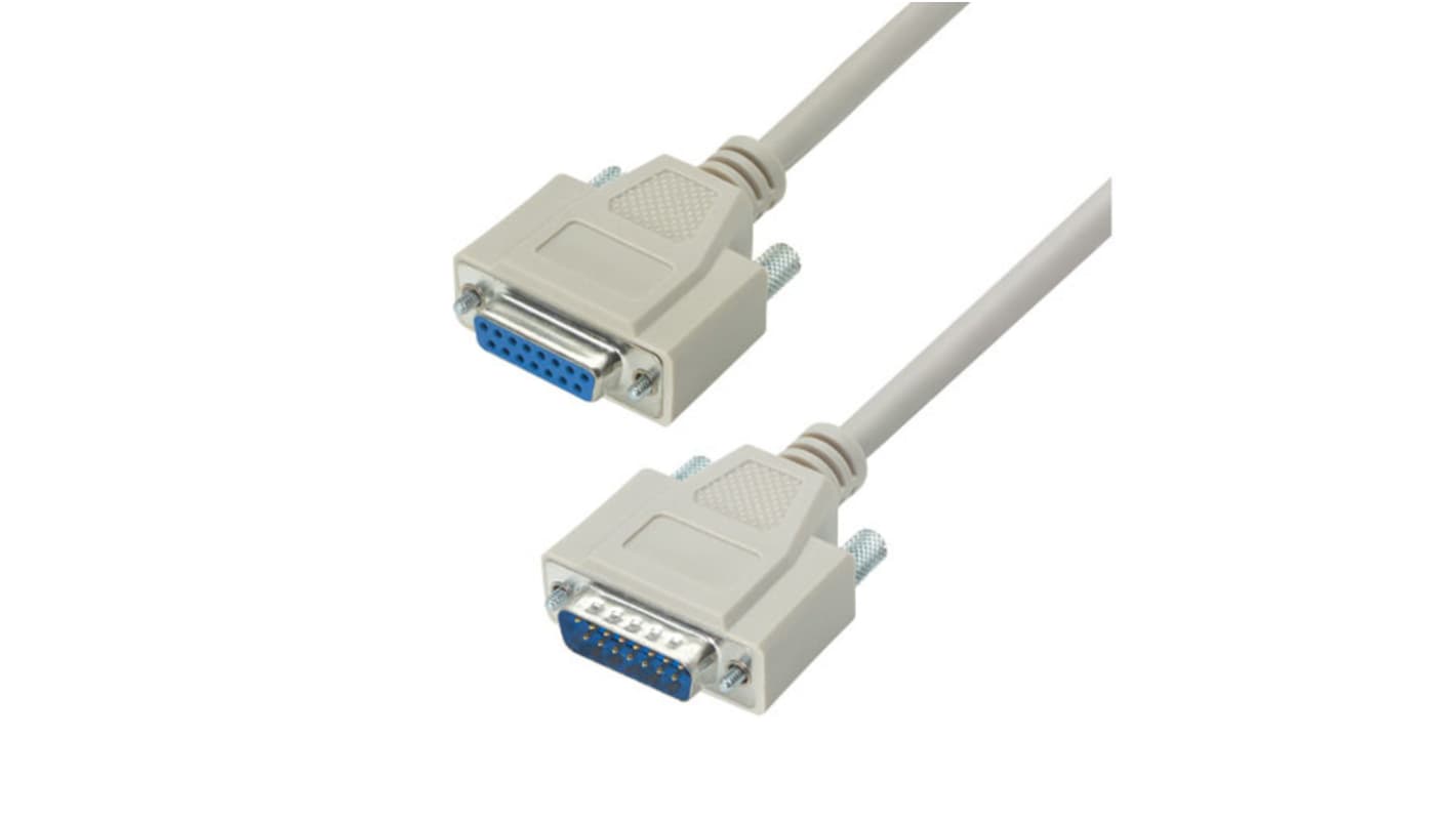 L-Com Male 15 Pin D-sub to Female 15 Pin D-sub Cable assembly, 25ft PVC