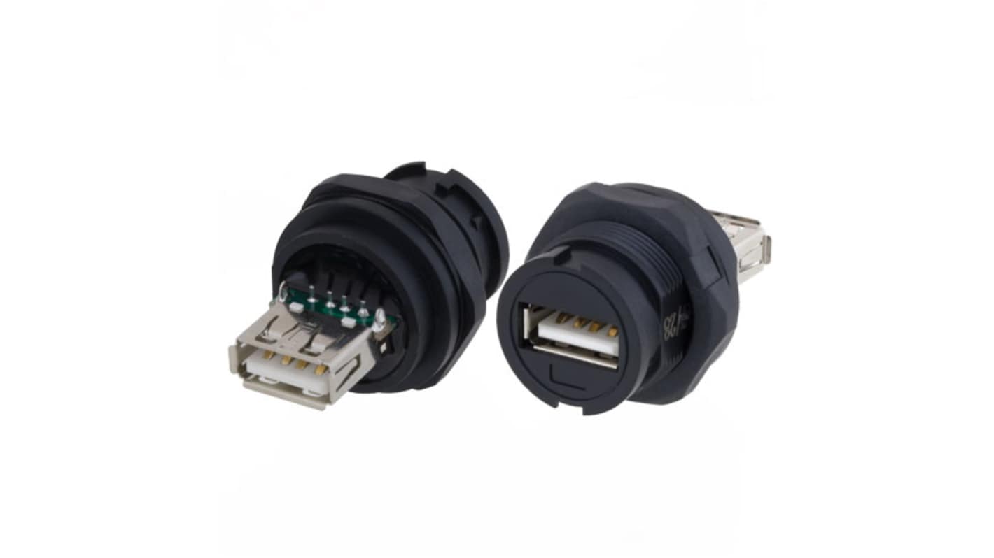 L-Com Straight, Panel Mount, Plug- Single Port Type Type A 2 IP67 USB Connector
