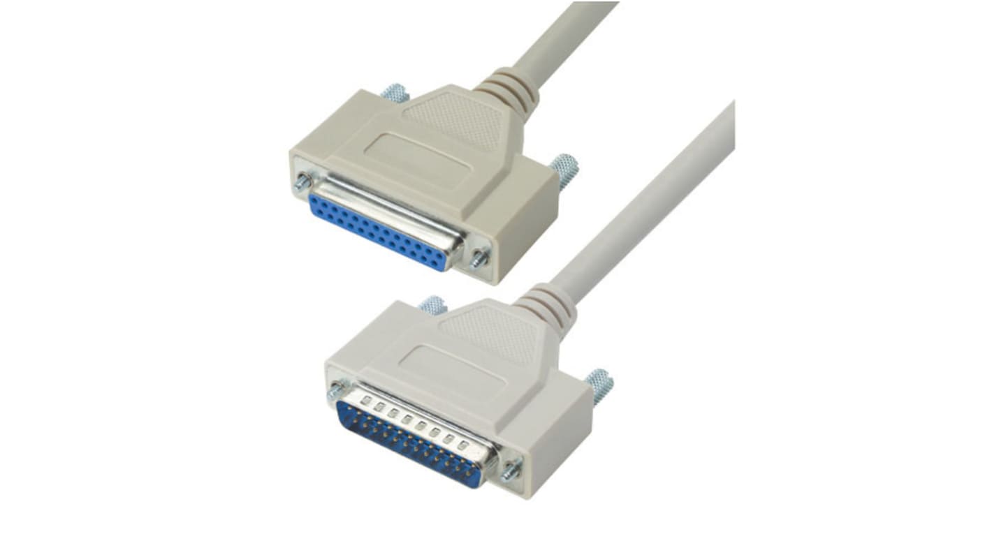 L-Com Male 25 Pin D-sub to Female 25 Pin D-sub Cable assembly, 2.5ft PVC