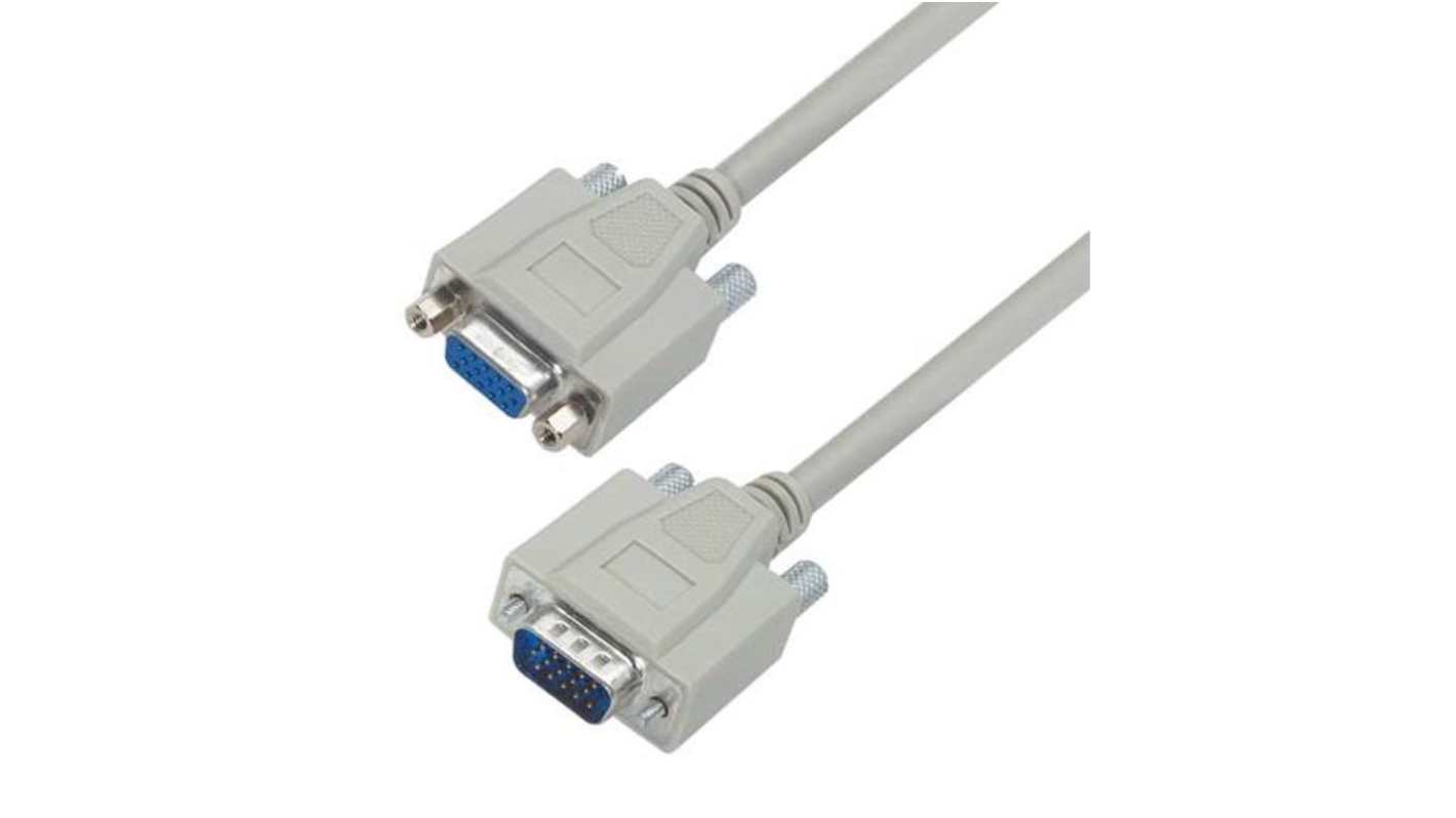 L-Com Male 15 Pin D-sub to Female 15 Pin D-sub Cable assembly, 5ft PVC