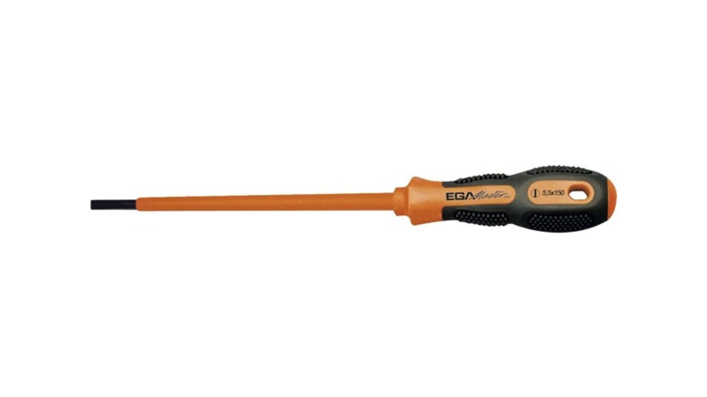 Ega-Master Slotted Electronic Screwdriver, 6.5 mm Tip, 150 mm Blade, VDE/1000V, 265 mm Overall