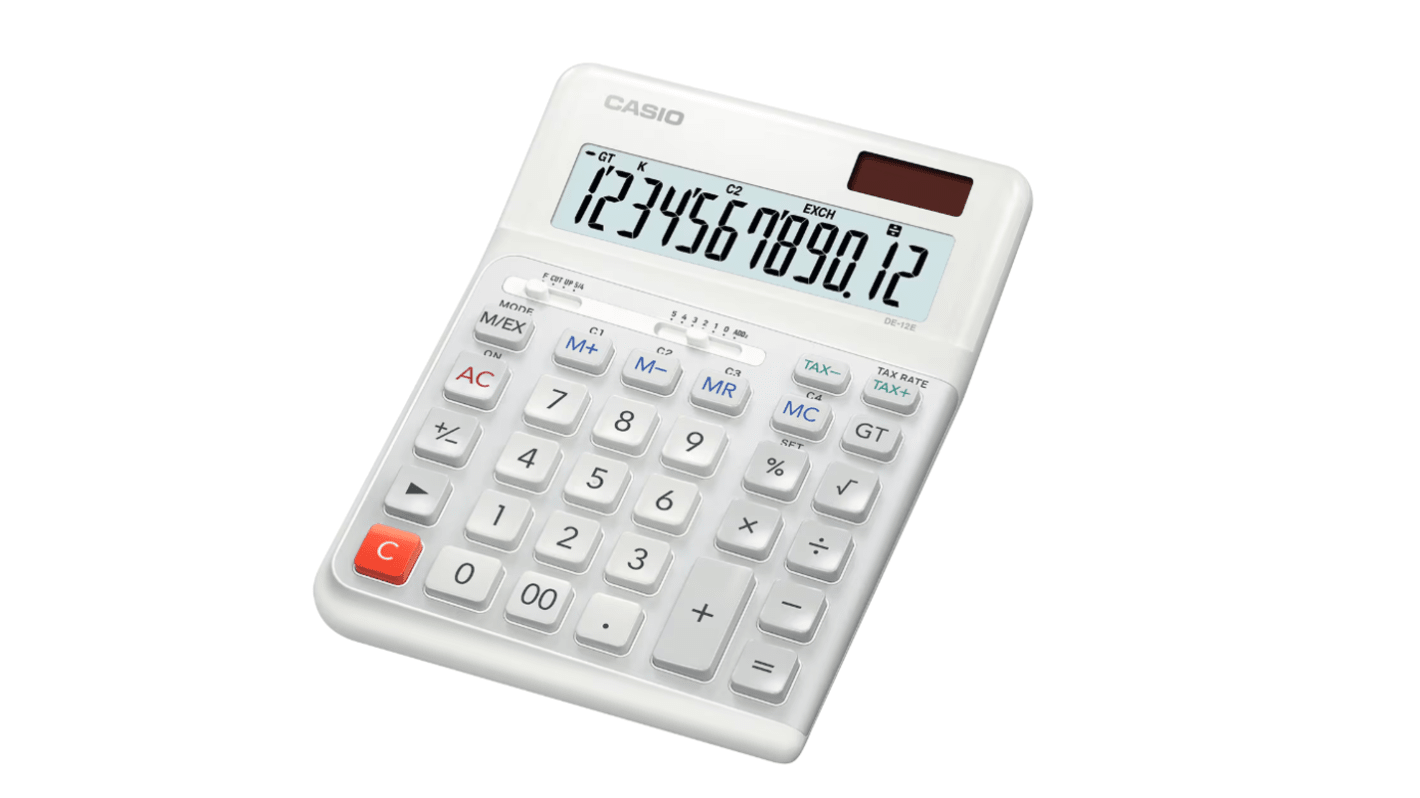 Calculadora Casio DE-12E-WE-WA-EP, Batería, Solar