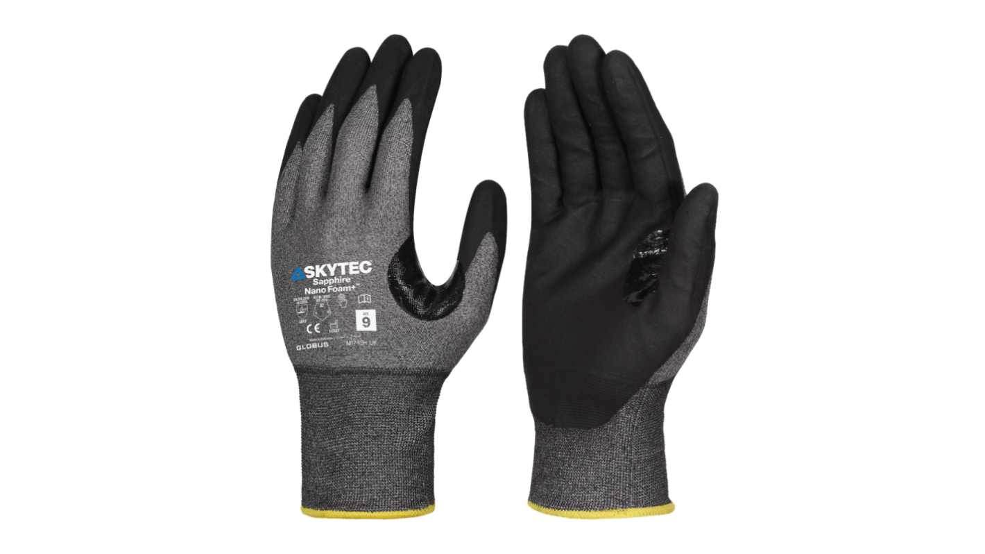 Skytec Sapphire Nano Foam +™ Black HPPE, Nylon, Tungsten Cut Resistant Cut Resistant Gloves, Size 6, XS, Nitrile Foam