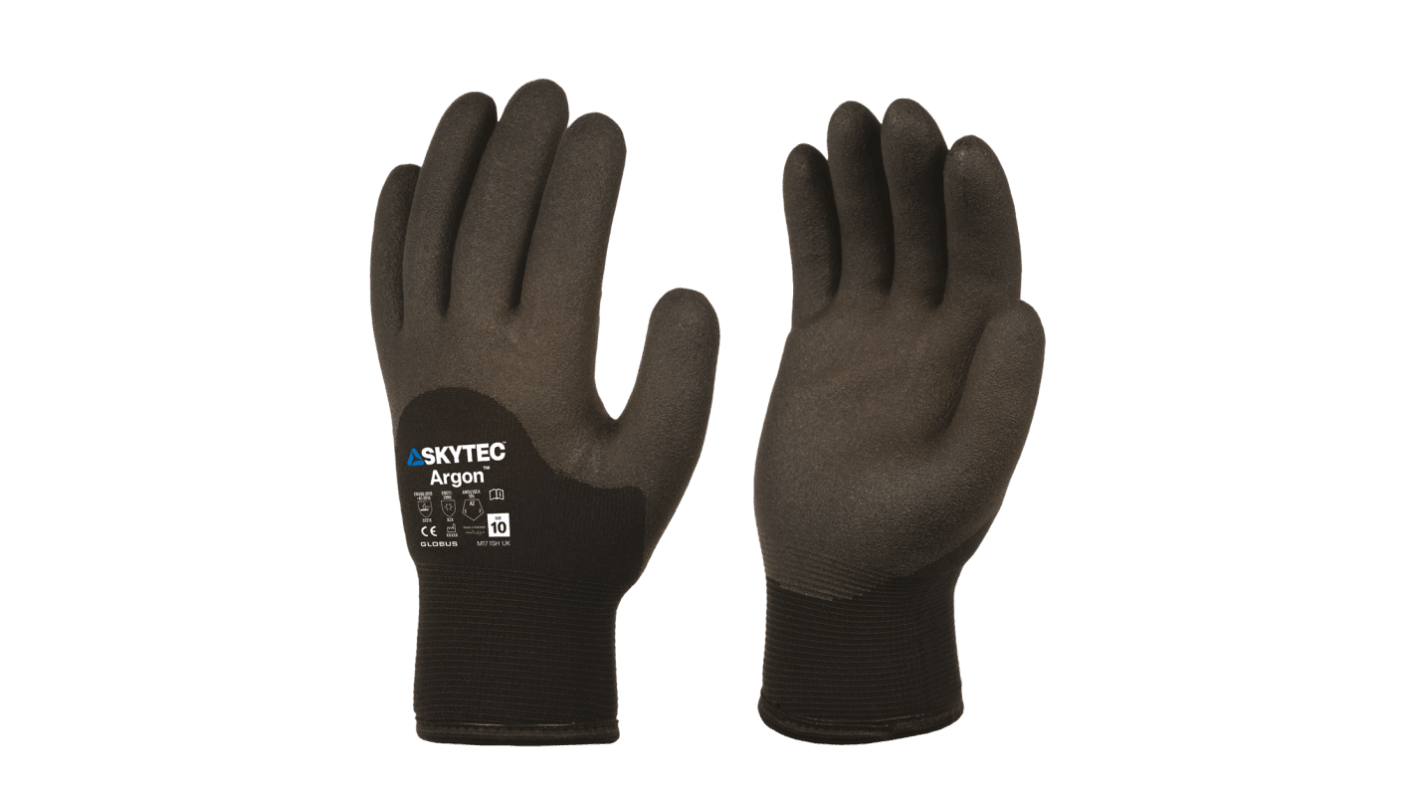 Skytec Argon Black Nylon Cold Resistant Work Gloves, Size 7 - S, PVC Coating