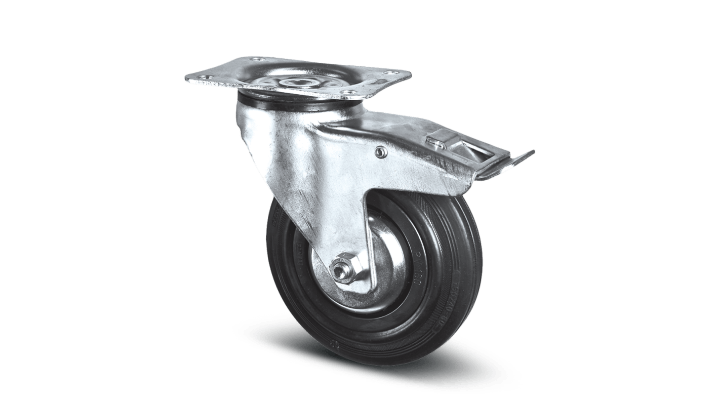 Tente Braked Swivel Castor Wheel, 75kg Capacity, 100mm Wheel