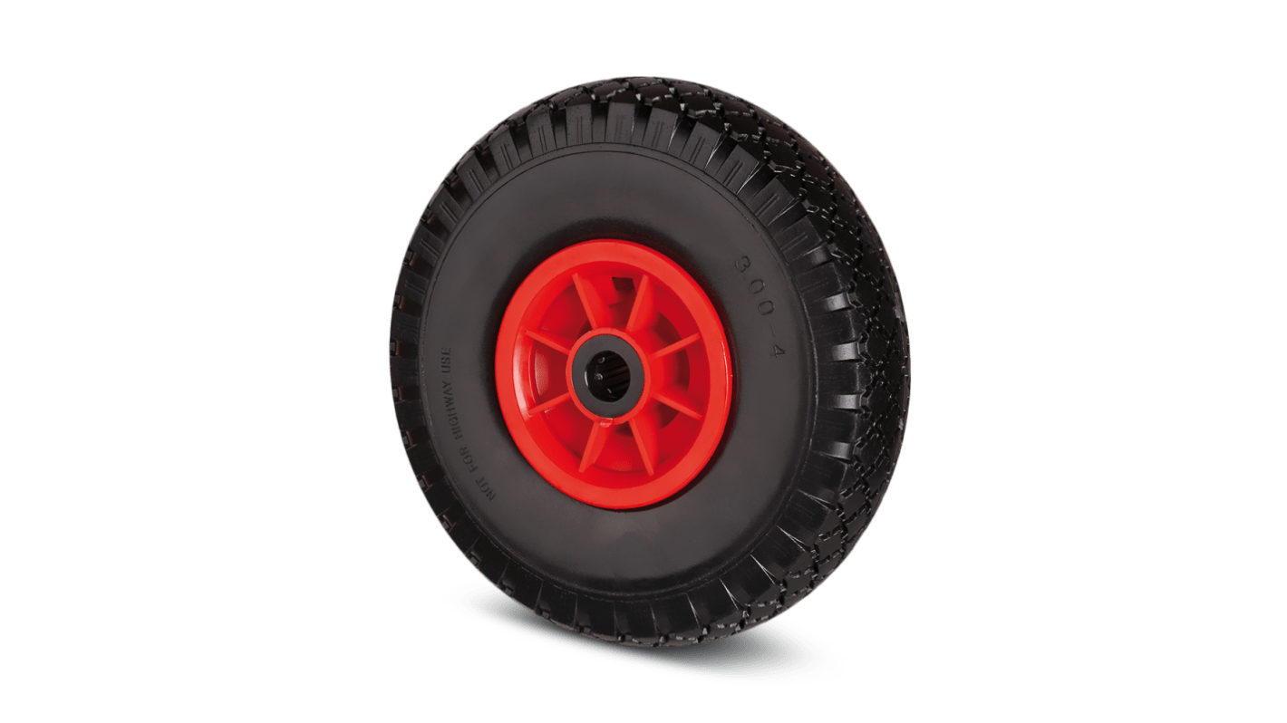 Kółko do wózka, Poliuretan twardy, Polipropylen, Czarny, Czerwony, obc.: 75kg, śred.: 389mm, szer.: 85mm
