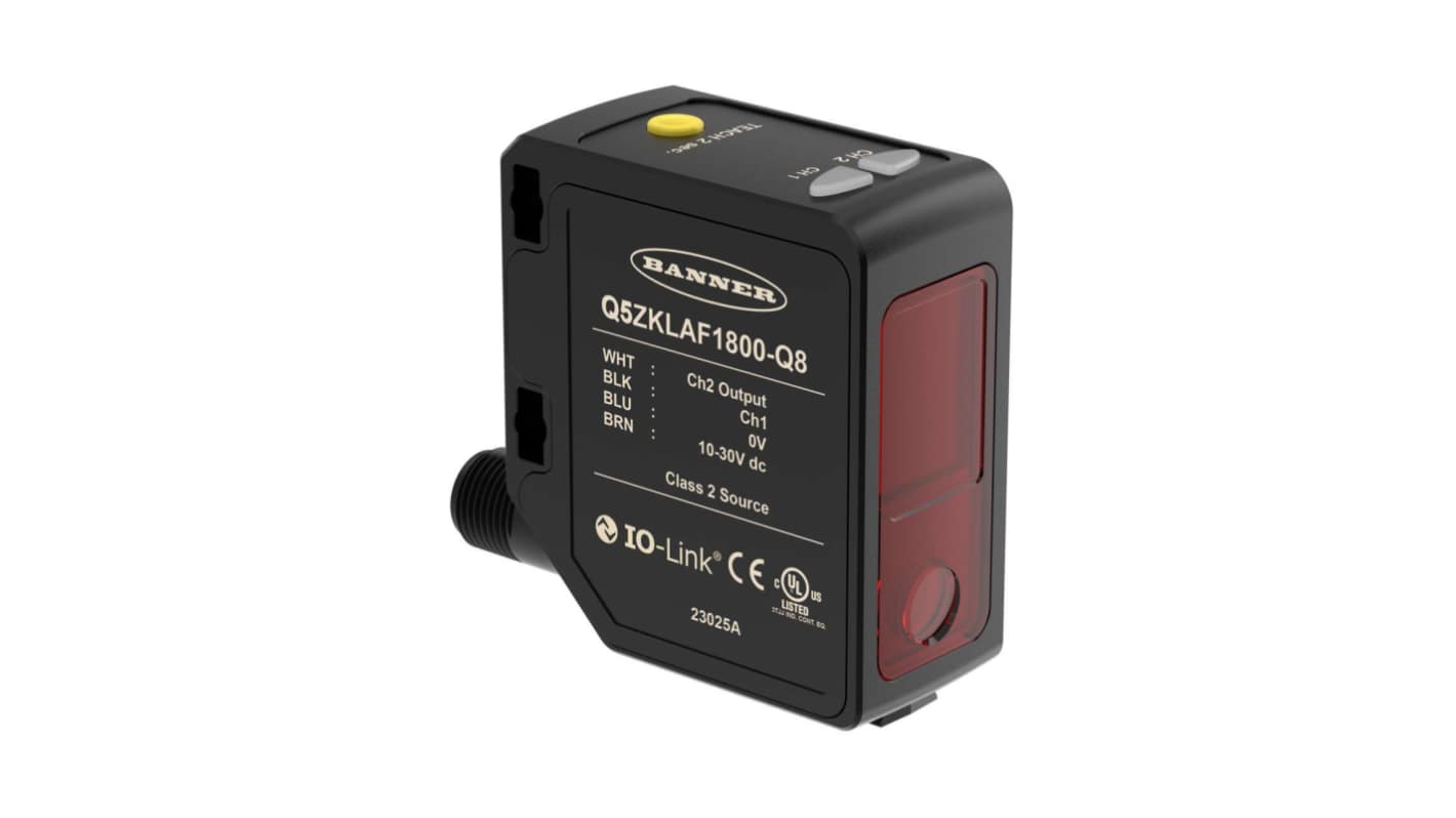 Banner Laser Photoelectric Sensor, Rectangular Sensor, 95 → 1800 mm Detection Range