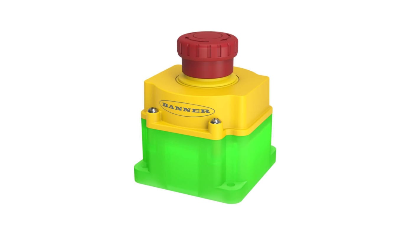 Banner SSA-EB1PLx-0Dx Series Twist Release Illuminated Emergency Stop Push Button, Flush Mount, DPST, IP65