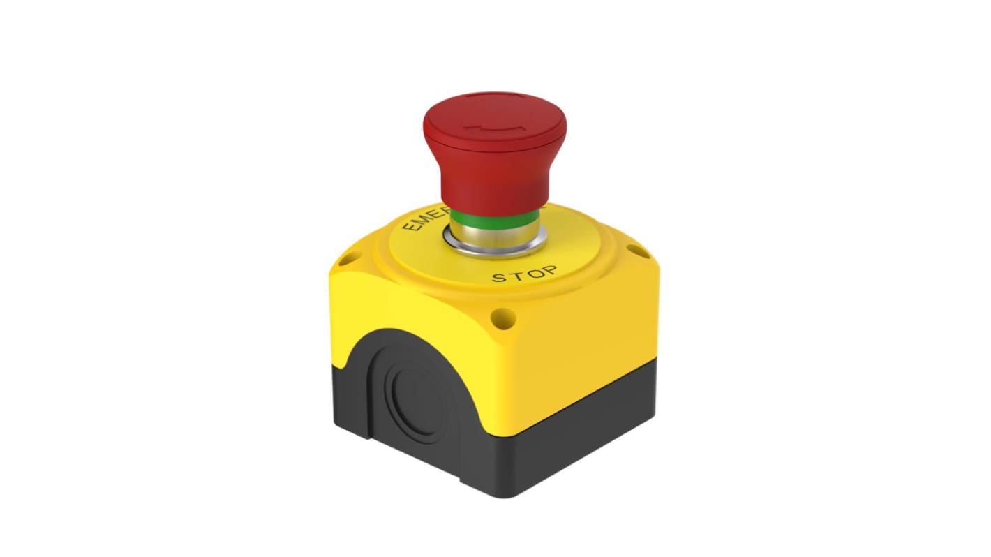 Banner SSA-EBM Series Twist Release Emergency Stop Push Button, Panel Mount, 22mm Cutout, DPST, IP65