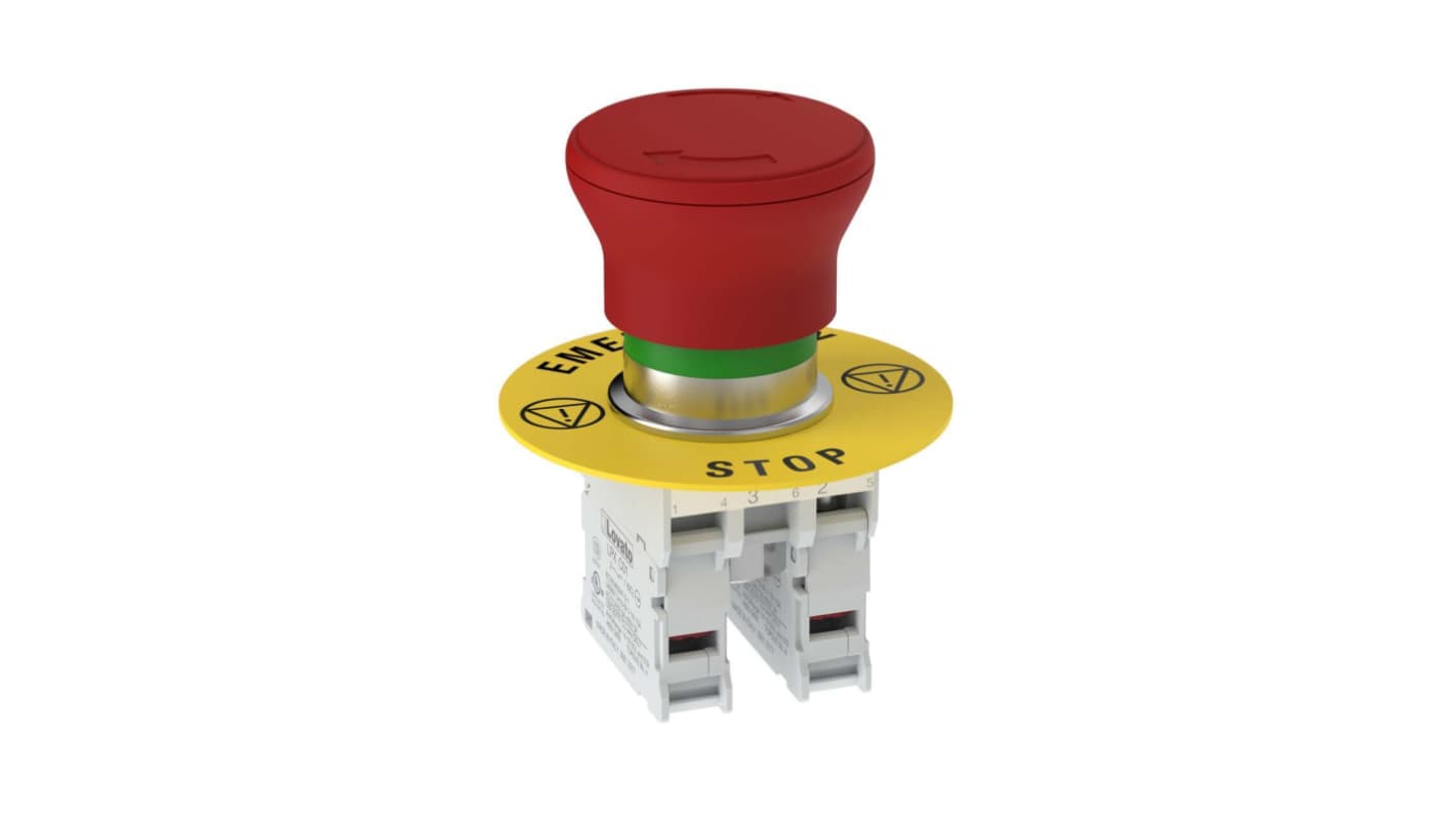 Banner SSA-EBM Series Twist Release Emergency Stop Push Button, Panel Mount, 22mm Cutout, DPST, IP65