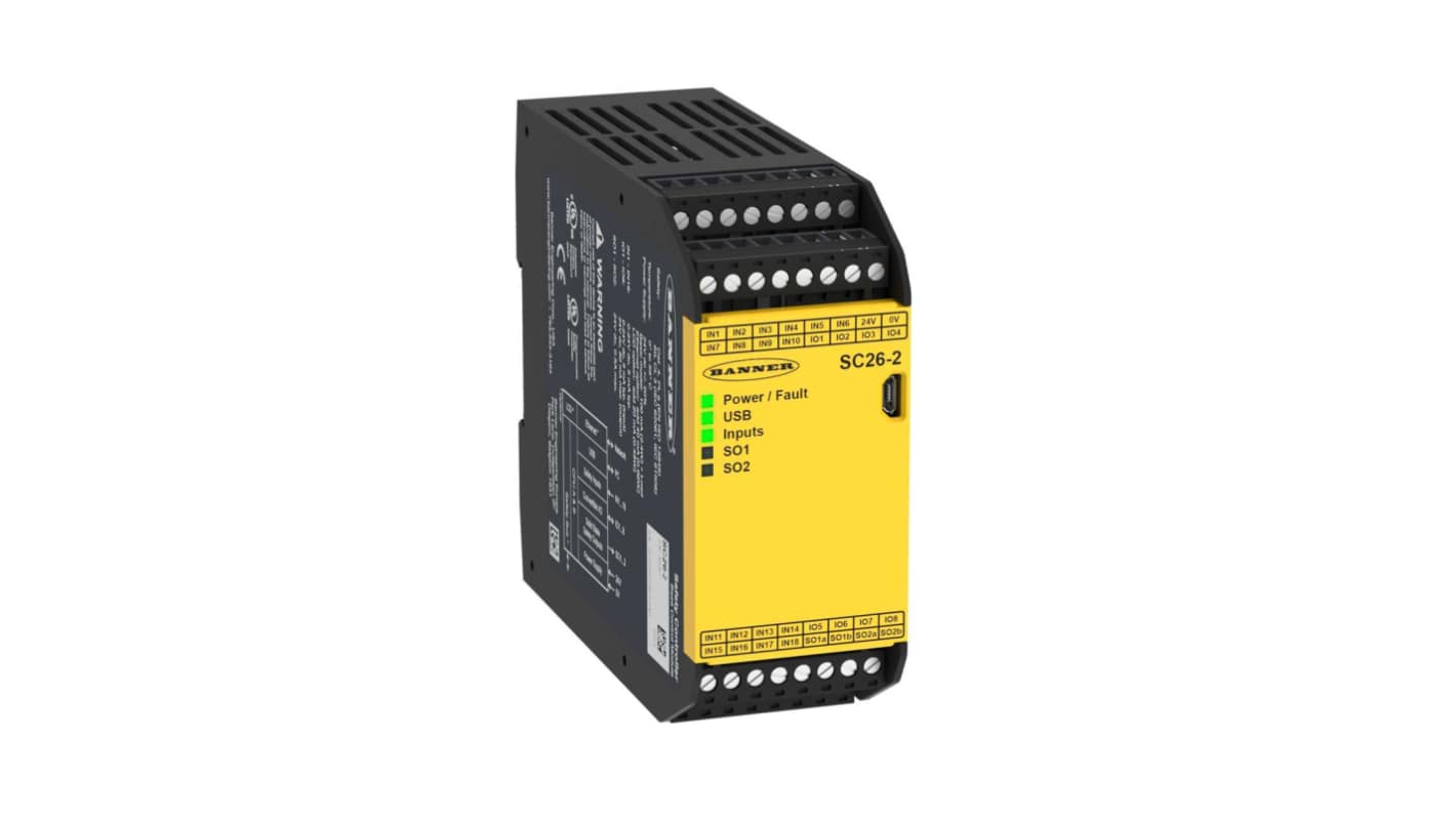 Banner XS/SC26 Series Safety Controller, 26 Safety Inputs, 4 Safety Outputs, 24 V dc