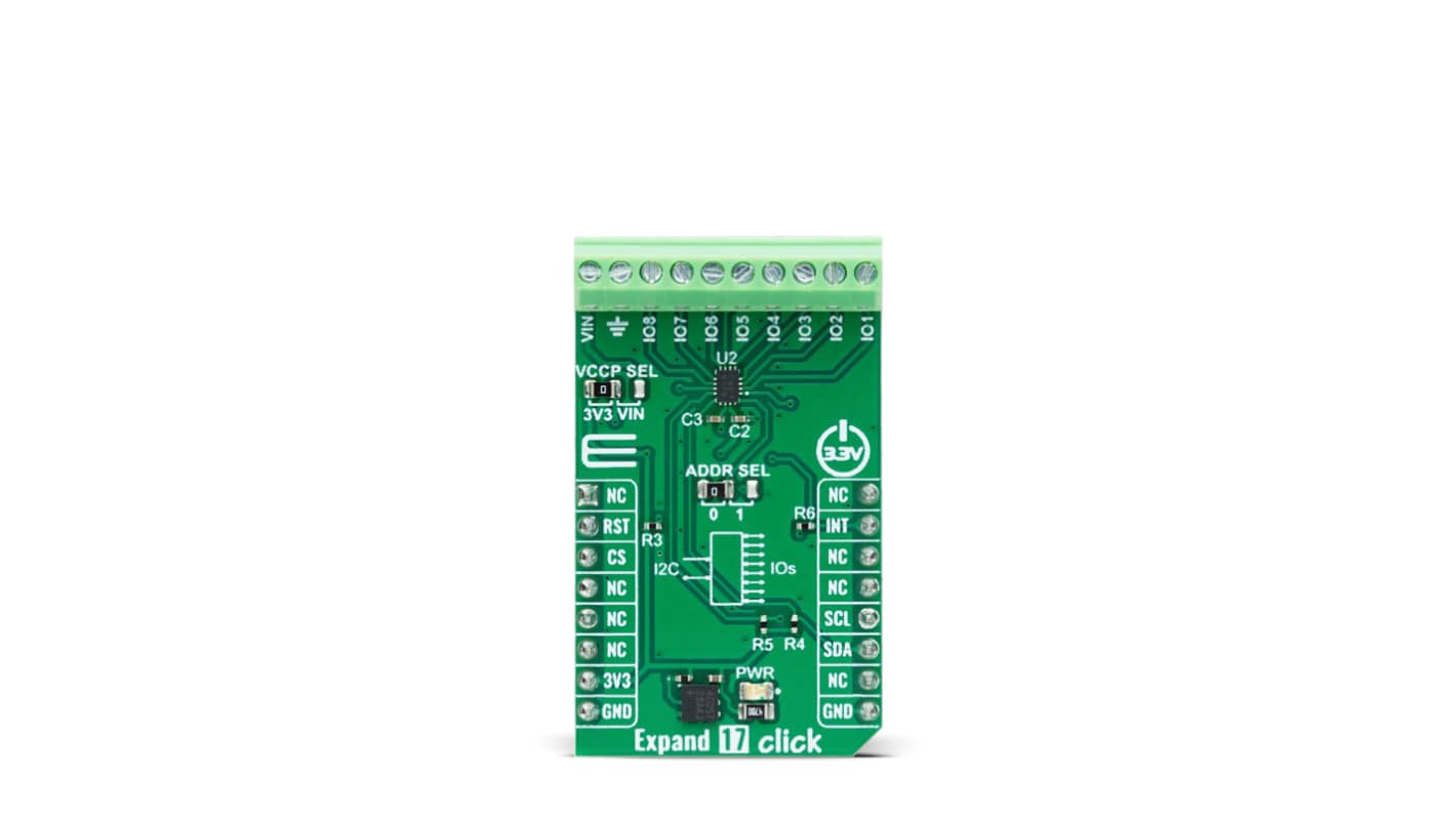 MikroElektronika 8 bit扩展模块 扩展模块, 1MHz, TCAL6408芯片, 用于LED、需要额外输入/输出的应用、按钮、控制开关等传感器